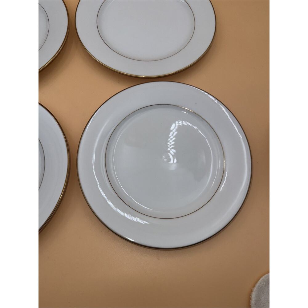 Noritake Dawn Set of 4 China Salad Plates 8-1/4" White Gold Trim 5930 Excellent - Picture 5 of 8